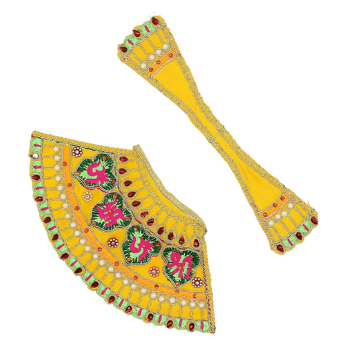Om & Swastik design Yellow lehenga patka for Mata Rani
